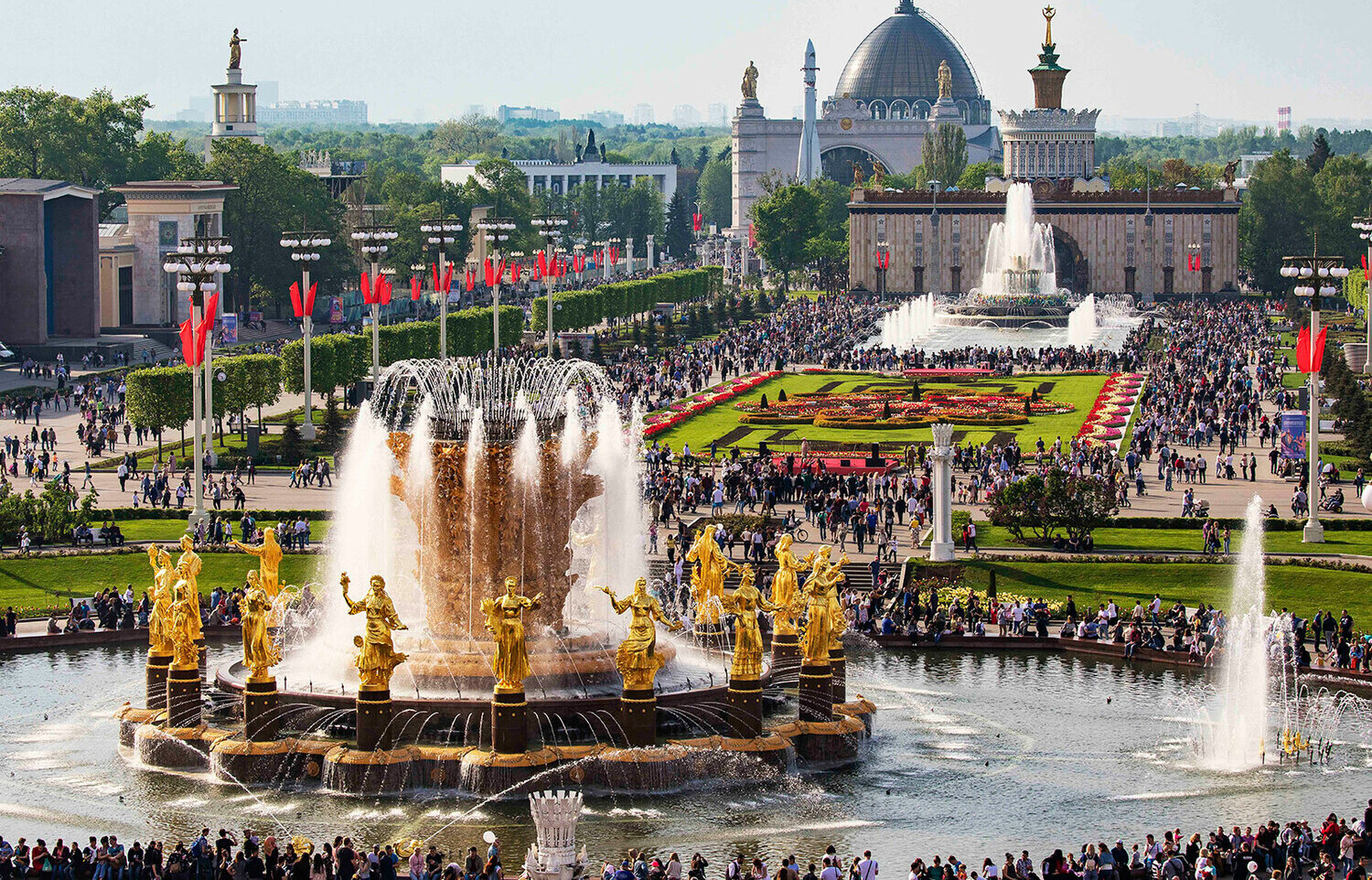 VDNKh exhibition center in Moscow with Soviet architecture
