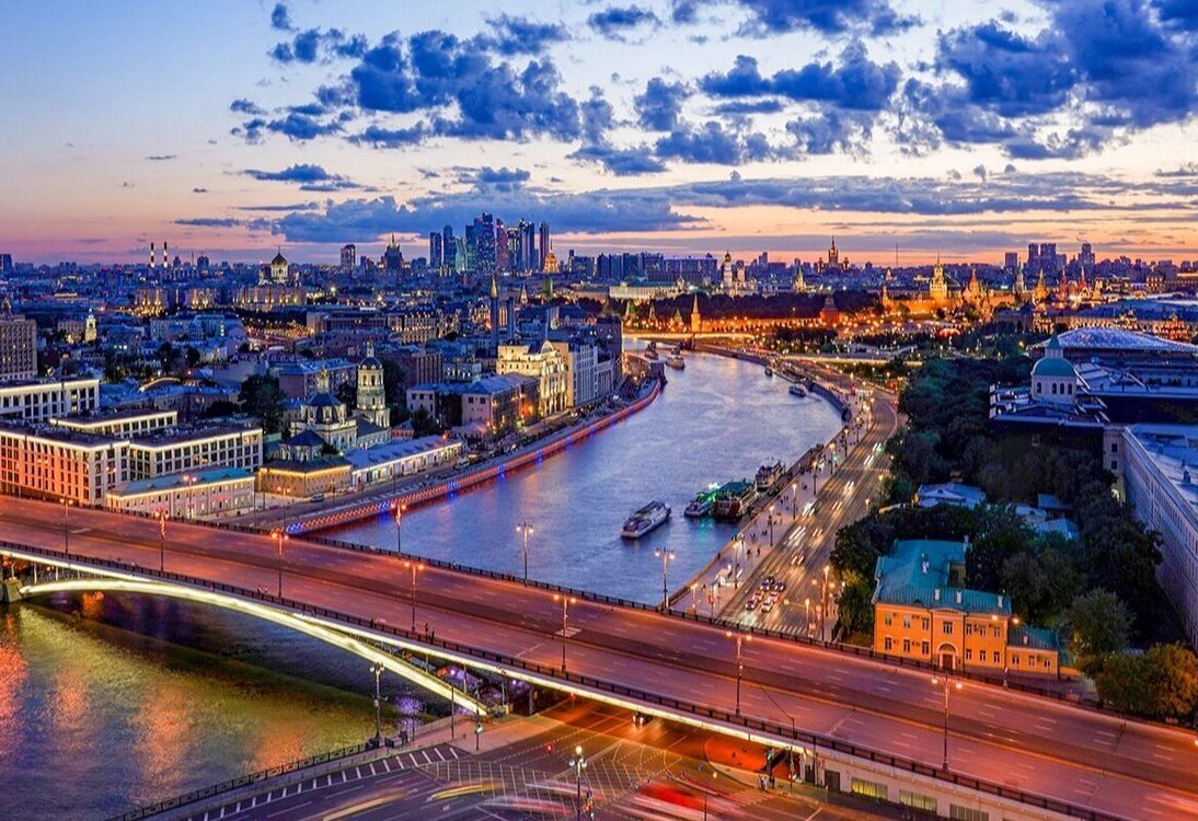 Moscow skyline at night panoramic city view Russia