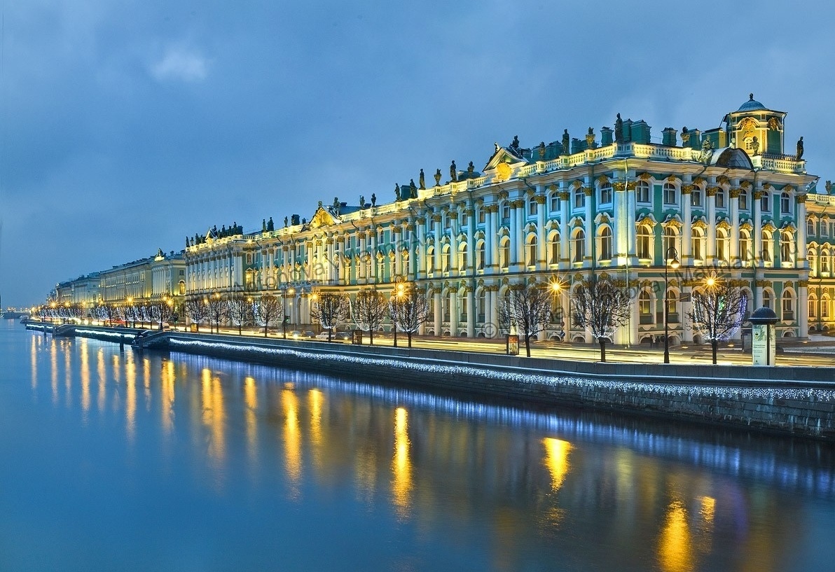 Winter Palace Neva River Saint Petersburg evening view