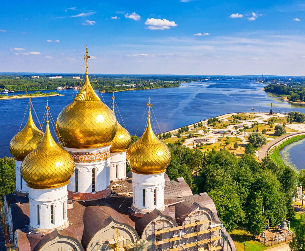 Volga River aerial view, Yaroslavl Aerial view of the Volga River in Yaroslavl, Russia