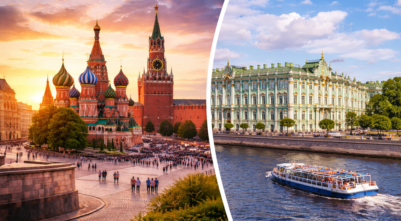 collage of Moscow and Saint Petersburg landmarks Russia travel itinerary