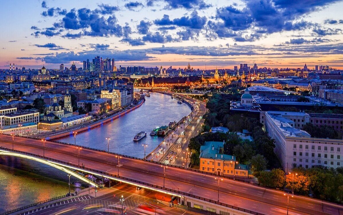 Moscow skyline at night panoramic city view Russia