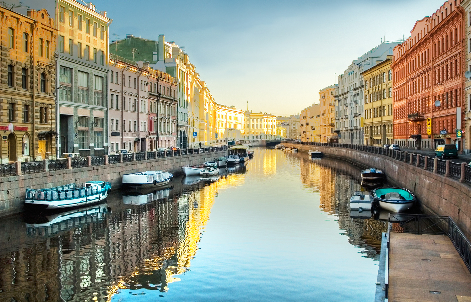 Canal view in Saint Petersburg with historic buildings