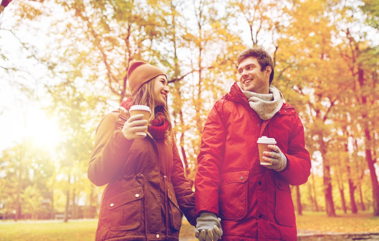 couple walking in Moscow park evening travel experience