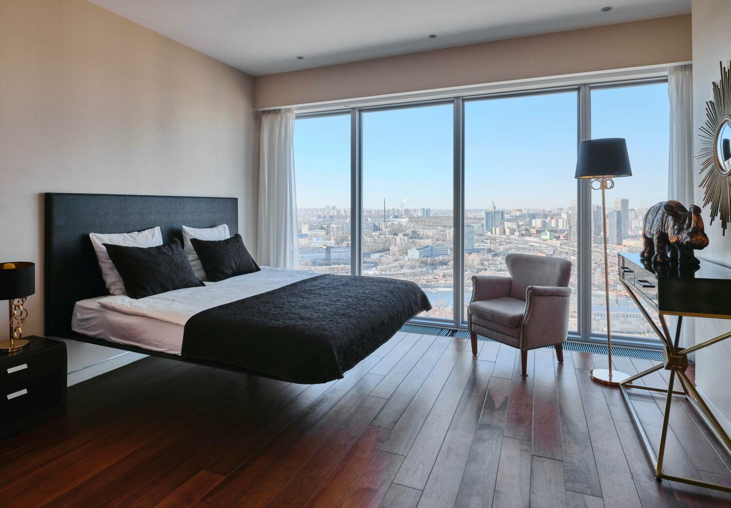 Modern hotel room in Russia with stylish interior for foreign travelers booking accommodation in Moscow or Saint Petersburg